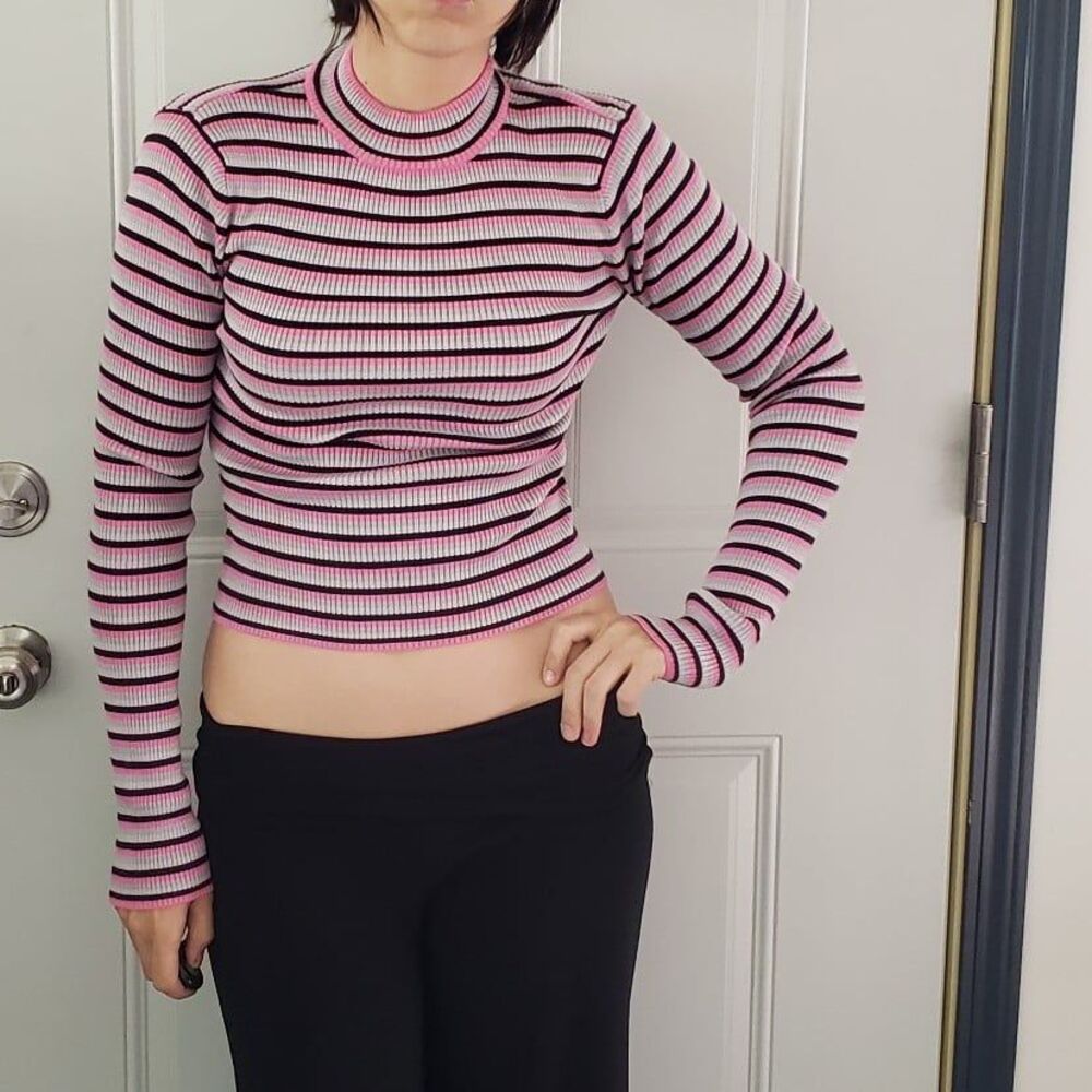 Gray, Black, and Pink Striped Sweater